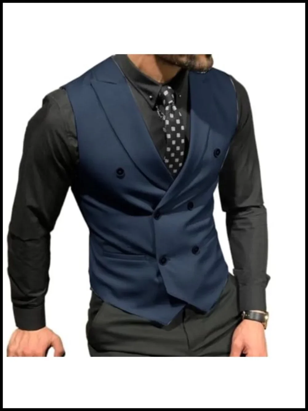 Double Breasted Suit Vest Slim Fit Notch Lapel Formal
